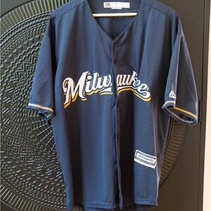 Majestic Navy Baseball Jersey with Logo